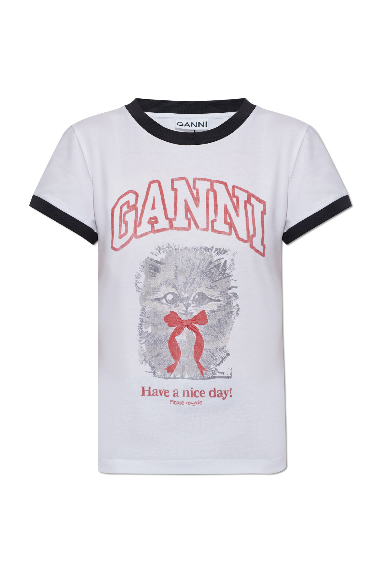 GANNI ライオンTシャツ ホワイト White Basic Jersey Leopard Relaxed T-shirt | GANNI US